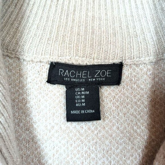 Rachel Zoe Wool Blend Tan Zip Up Mock Neck Knit Cardigan Sweater Women's Medium - Picture 6 of 7